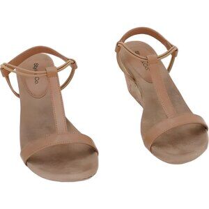 Style & Co. Mulan T-Strap Wedge Sandals Tan Neutral Dressy US 7M